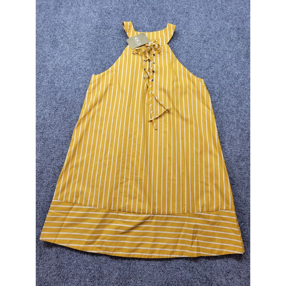 JOA Los Angeles Mustard Yellow Striped Lace Up Halter Top BC5903 Small NWT